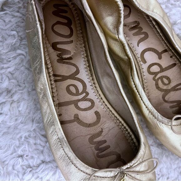 Sam Edelman Gold Metallic Women Bow Ballet Flats Slip On Leather Trendy SZ 7.5 - Picture 8 of 8